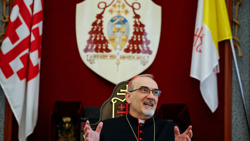 FILE PHOTO: Latin Patriarch of Jerusalem Archbishop Pierbattista Pizzaballa speaks during a press conference at the patriarchate headquarters in the old city of Jerusalem May 13, 2025. REUTERS/Ammar Awad/File Photo