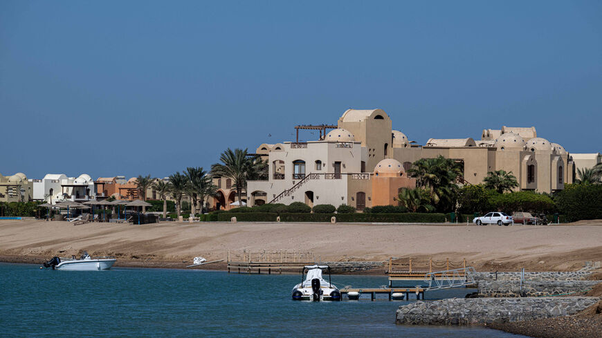 Boats sail near the shore in the Egyptian Red Sea resort city of El-Gouna, on Nov. 1, 2024.