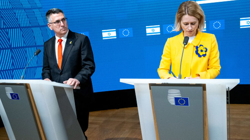 Israel's Minister of Foreign Affairs Gideon Saar and EU Ministers of Foreign Affairs Kaja Kallas at the European Council in Brussels, on February 24, 2025. (AFP via Getty Images)