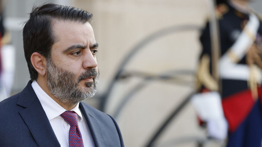 Syrian Foreign Minister Asaad al-Shaibani looks on as he leaves following a press conference and a meeting with French President at the Elysee Palace in Paris, on May 7, 2025. Syrian interim President Ahmed al-Sharaa arrived in Paris on May 7, state media reported, on his first visit to Europe since overthrowing longtime ruler Bashar al-Assad in December. (Photo by Ludovic MARIN / AFP) (Photo by LUDOVIC MARIN/AFP via Getty Images)