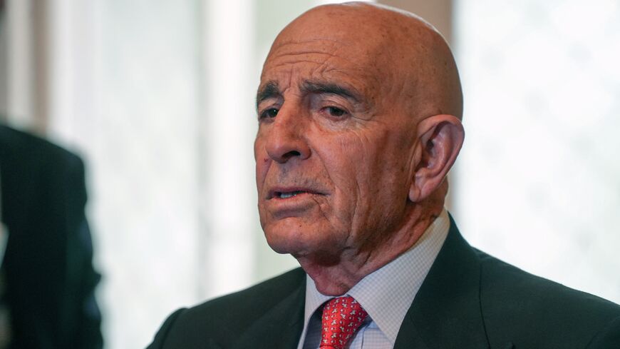 US special envoy for Syria and Ambassador to Turkey Thomas Barrack attends a flag-raising ceremony at the US ambassador's residence in Damascus on May 29, 2025. 