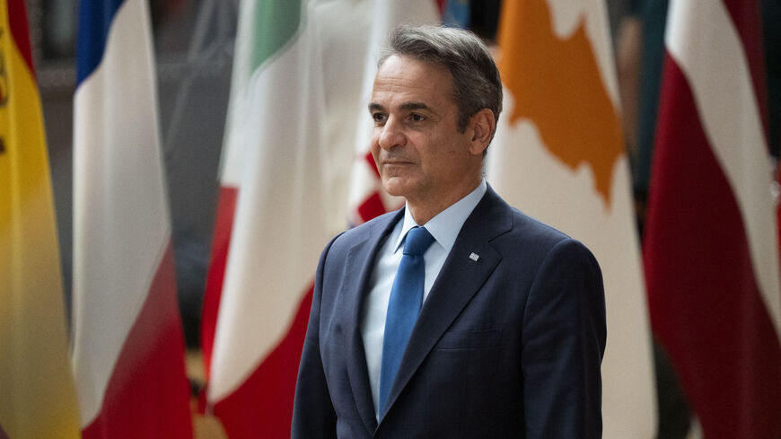 Greece s Prime Minister Kyriakos Mitsotakis arrives to attend the European Council in Brussels on June 26, 2025. EU leaders meet from June 26 to 27 to discuss geoeconomic challenges and the ongoing developments in Ukraine and the Middle East. (Photo by Magali Cohen / Hans Lucas via AFP) (Photo by MAGALI COHEN/Hans Lucas/AFP via Getty Images)
