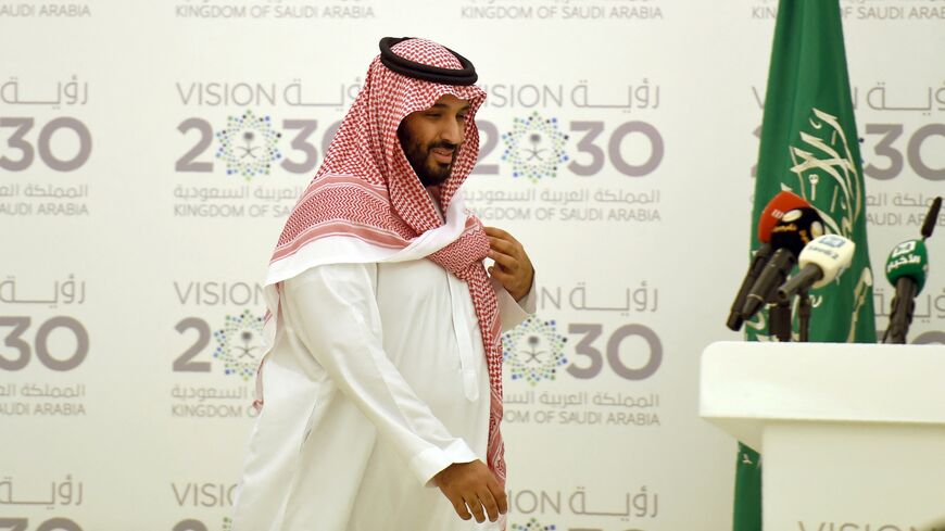 Saudi Defense Minister and Deputy Crown Prince Mohammed bin Salman arrives for a press conference in Riyadh, on April 25, 2016.
