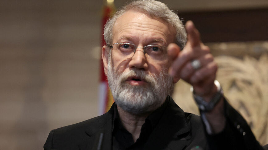 FILE PHOTO: Iran's Supreme National Security Council Secretary Ali Larijani speaks after meeting with Lebanese Parliament Speaker Nabih Berri, in Beirut, Lebanon August 13, 2025. REUTERS/Aziz Taher/File Photo