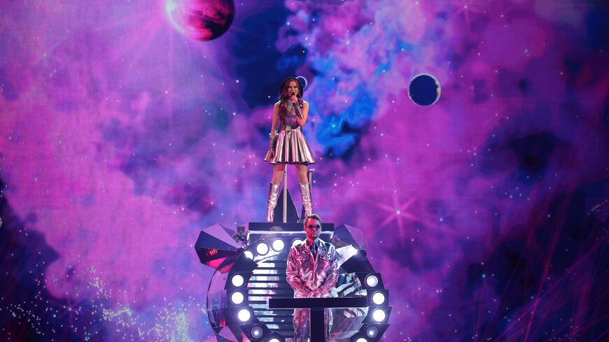FILE PHOTO: EMMY, representing Ireland, performs "Laika Party", during the second semi-final of the 2025 Eurovision Song Contest, in Basel, Switzerland, May 15, 2025. REUTERS/Denis Balibouse/File Photo