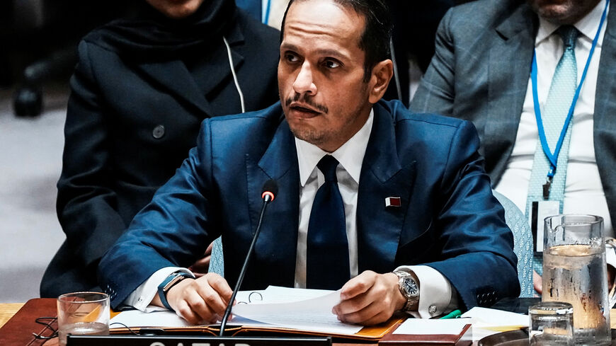 FILE PHOTO: Qatar's Prime Minister and Minister for Foreign Affairs Sheikh Mohammed bin Abdulrahman bin Jassim Al-Thani addresses to delegates during an emergency meeting of the United Nations Security Council, following an Israeli attack on Hamas leaders in Doha, Qatar, at U.N. headquarters in New York City, U.S., September 11, 2025. REUTERS/Eduardo Munoz/File Photo