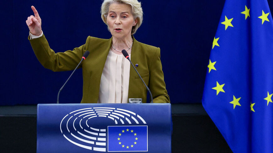 FILE PHOTO: European Commission President Ursula von der Leyen delivers the State of the European Union address to the European Parliament, in Strasbourg, France, September 10, 2025. REUTERS/Yves Herman/File Photo
