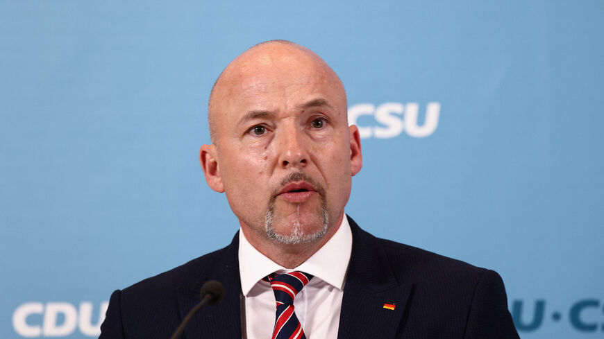 Alexander Hoffmann of CSU makes a joint statement, after being elected as one of two new chairs of the CDU/CSU Bundestag parliamentary group, in Berlin, Germany, May 5, 2025. REUTERS/Liesa Johannssen/File Photo