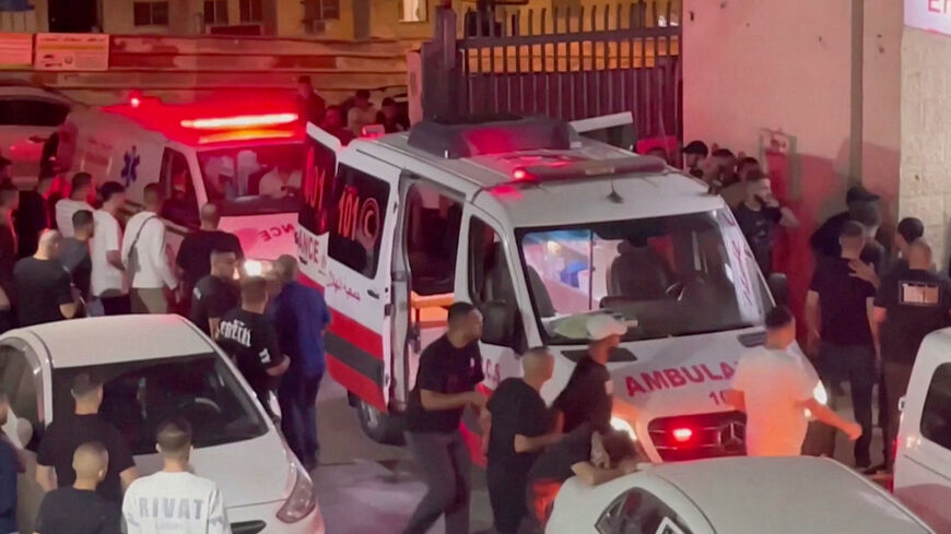 Ambulances are parked outside Tulkarm hospital in the Israeli-occupied West Bank, July 2, 2024 in this screen grab obtained from a video. Video obtained by REUTERS/File Photo