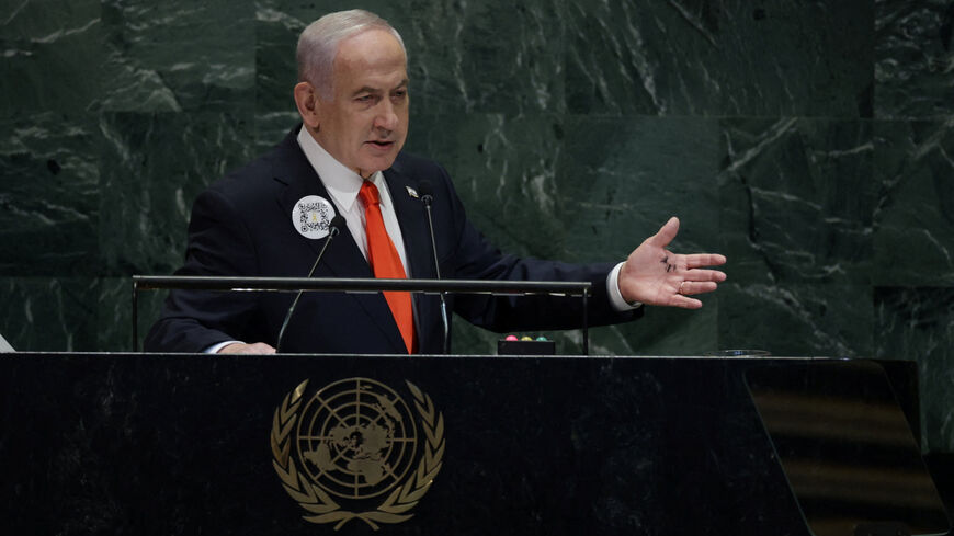 Israeli Prime Minister Benjamin Netanyahu addresses the 80th United Nations General Assembly (UNGA) at U.N. headquarters in New York City, U.S., September 26, 2025. REUTERS/Jeenah Moon