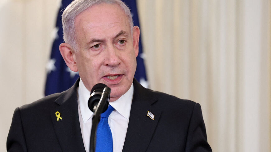 Israeli Prime Minister Benjamin Netanyahu speaks during a joint press conference with U.S. President Donald Trump (not pictured) in the State Dining Room at the White House in Washington, D.C., U.S., September 29, 2025. REUTERS/Jonathan Ernst