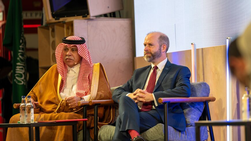 Saudi Commerce Minister Majid al-Kassabi and Business and Trade Secretary Jonathan Reynolds at the Great Futures summit, London, Sept. 3.