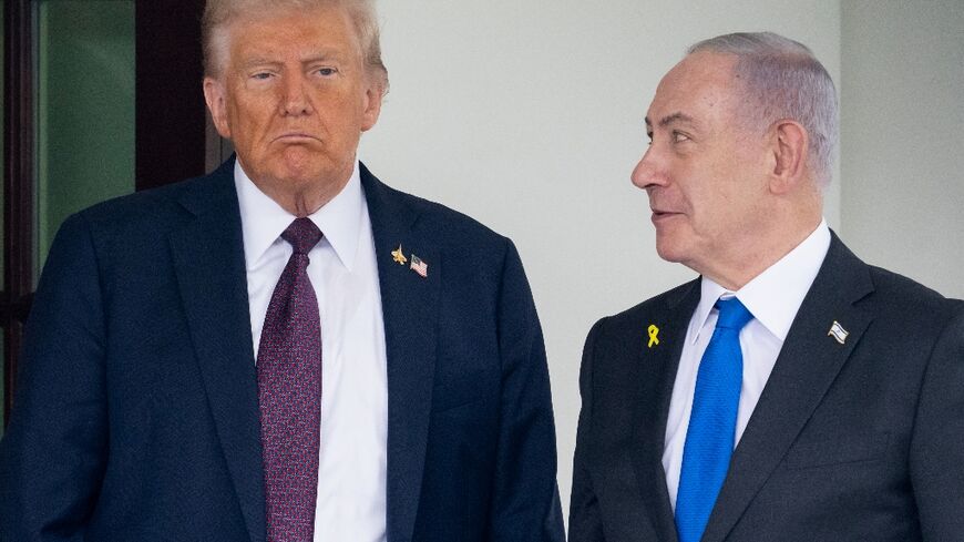 US President Donald Trump greets Israeli Prime Minister Benjamin Netanyahu as he arrives at the West Wing of the White House in Washington, DC on September 29, 2025