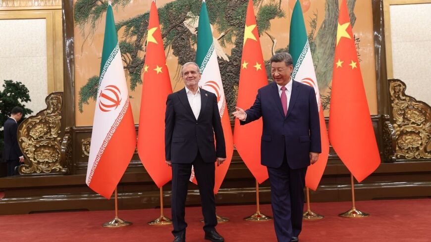 Iranian President Masoud Pezeshkian with Chinese President Xi Jinping in Beijing, Sept. 2, 2025. (Mehr New Agency)