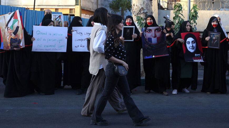 A group of students attend a gathering in support of an Iranian student prisoner in France, Mahdieh Esfandiari, in front of the French embassy in Tehran, Iran, October 21, 2025. Majid Asgaripour/WANA (West Asia News Agency) via REUTERS