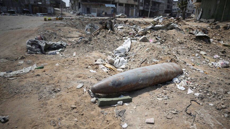 An unexploded missile fired by an Israeli aircraft lies among the rubble, amid the ongoing conflict between Israel and Hamas, in the northern Gaza Strip May 14, 2024. REUTERS/Dawoud Abu Alkas