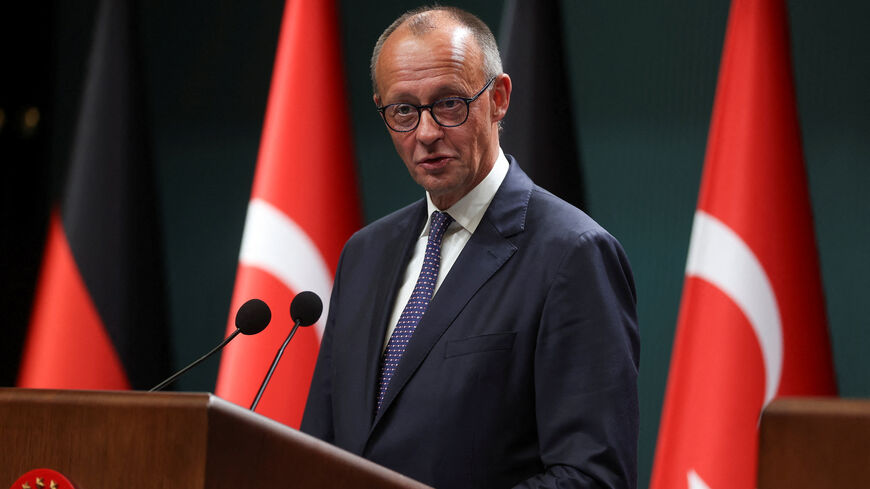 German Chancellor Friedrich Merz attend a press conference with Turkish President Tayyip Erdogan at the Presidential Palace in Ankara, Turkey, October 30, 2025. REUTERS/Umit Bektas