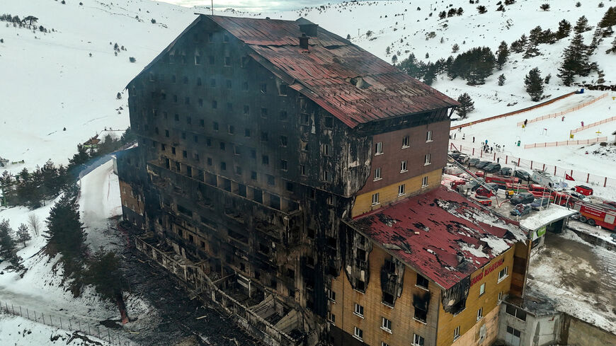 FILE PHOTO: A drone view shows the aftermath of a fire at a hotel in the ski resort of Kartalkaya in Bolu, Turkey, January 21, 2025. REUTERS/Murad Sezer/File Photo