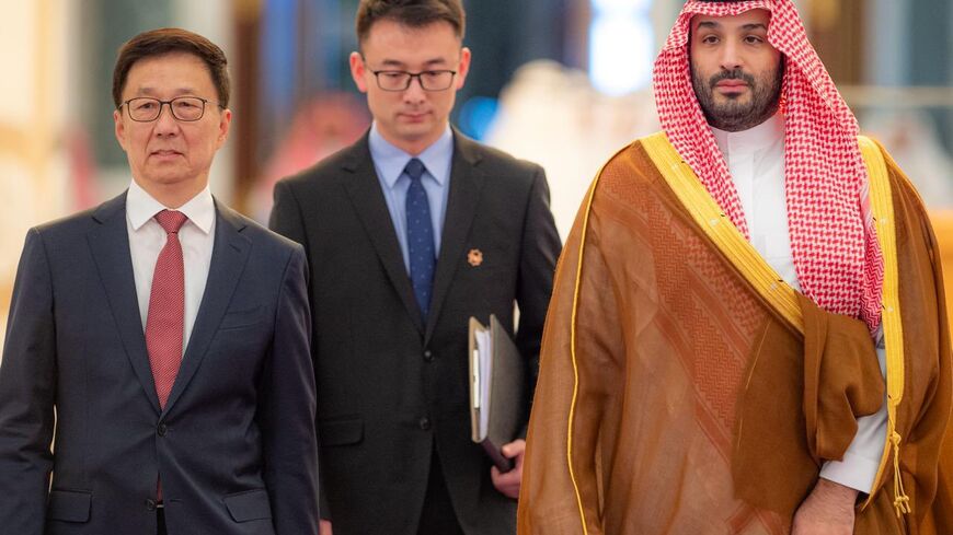 Saudi Crown Prince Mohammed bin Salman receives the Vice President of the People's Republic of China at Al-Yamamah Palace in Riyadh. Photo published by Saudi Arabia's foreign ministry