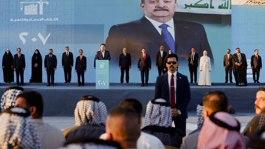 Iraqi Prime Minister Mohammed Shia al-Sudani attends an election rally for the Reconstruction and Development Coalition ahead of the upcoming Iraqi parliamentary elections in Najaf, Iraq, November 2, 2025. REUTERS/Alaa al-Marjani