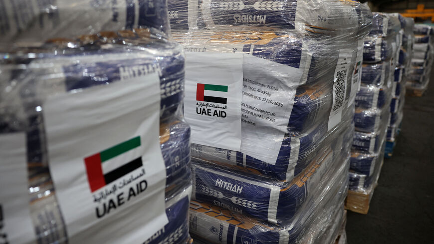 Aid donated by the UAE for the people of Gaza is stored in a warehouse at the port of Limassol, Cyprus November 7, 2025. REUTERS/Yiannis Kourtoglou