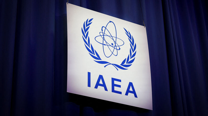 An International Atomic Energy Agency (IAEA) sign at the opening of the IAEA General Conference at the agency's headquarters in Vienna, Austria, September 15, 2025. REUTERS/Lisa Leutner