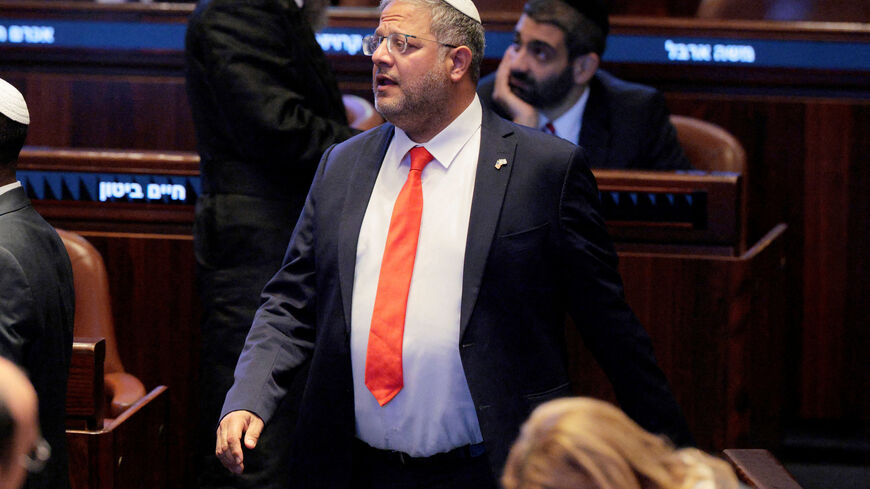 FILE PHOTO: Israeli politician Itamar Ben-Gvir walks inside the Knesset, in Jerusalem, October 13, 2025.  Chip Somodevilla/Pool via REUTERS/File Photo