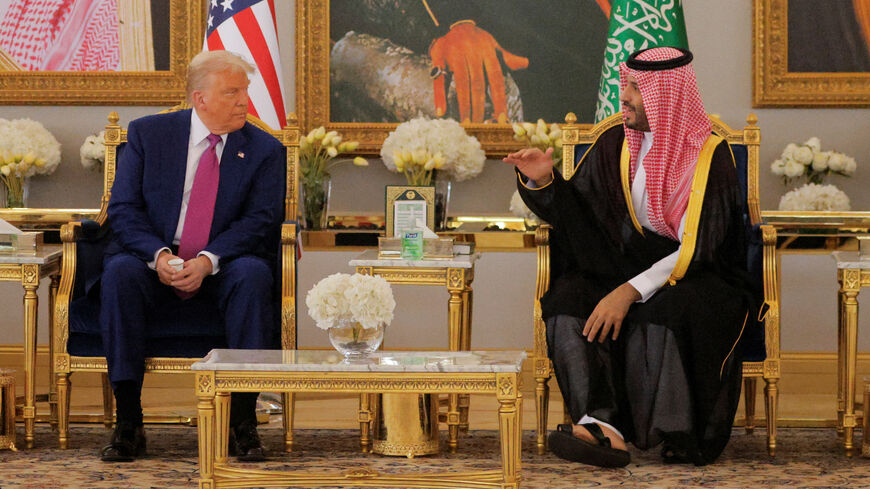 U.S. President Donald Trump and Saudi Crown Prince Mohammed Bin Salman meet in Riyadh, Saudi Arabia, May 13, 2025. REUTERS/Brian Snyder