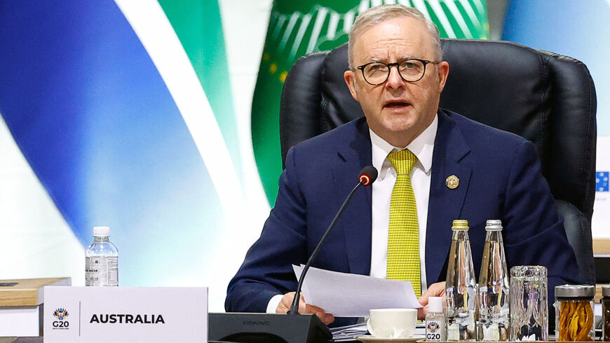 Australia's Prime Minister Anthony Albanese attends a plenary session on the opening day of the G20 Leaders' Summit at the Nasrec Expo Centre in Johannesburg, South Africa, November 22, 2025. REUTERS/Thomas Mukoya/Pool