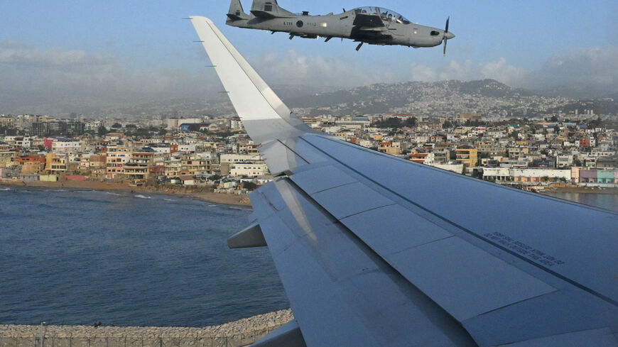 Lebanese military planes escort the plane of Pope Leo XIV before landing in Beirut for a two-day visit in Lebanon, November 30, 2025. ANDREAS SOLARO/Pool via REUTERS