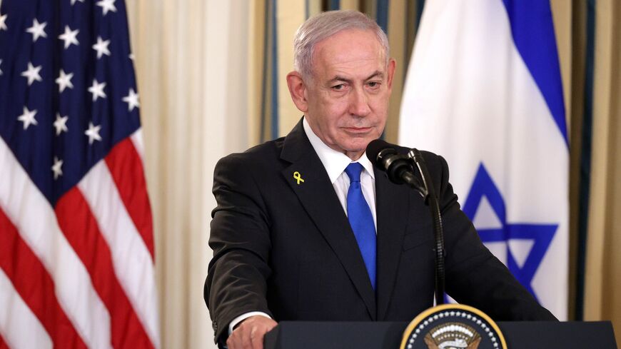 Israeli Prime Minister Benjamin Netanyahu participates in a joint news conference with US President Donald Trump (not pictured) in the State Dining Room at the White House, on Sept. 29, 2025, in Washington.