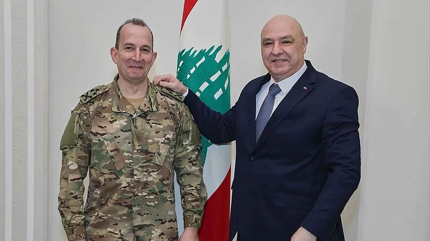 Lebanese army chief Rodolphe Haykal (L) with Lebanese President Joseph Aoun, March 2025.