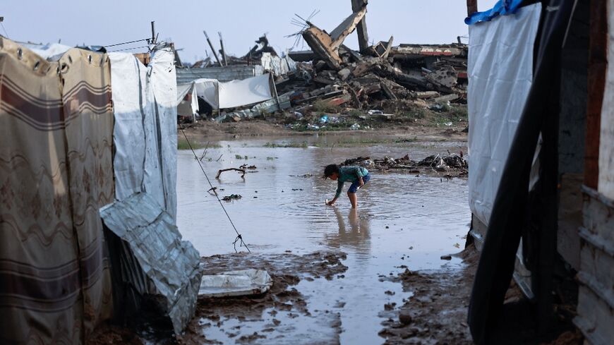 Thousands of flood-prone tents and homemade shelters now line areas cleared of rubble in Gaza
