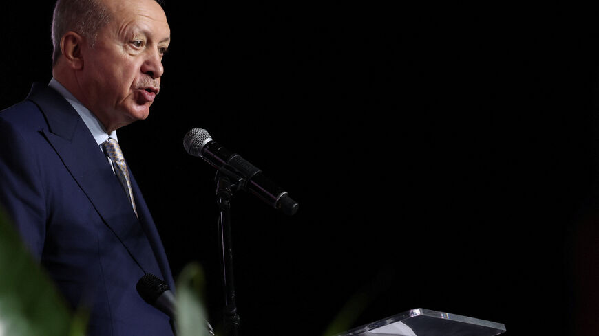 Turkey's President Tayyip Erdogan speaks to the media at the end of the G20 Leaders' Summit in Johannesburg, South Africa, November 23, 2025. REUTERS/Sodiq Adelakun