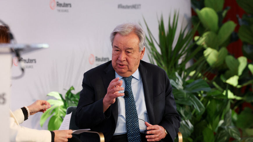 UN Secretary General Antonio Guterres speaks with Reuters Editor-in-Chief Alessandra Galloni during the Reuters NEXT conference, in New York City, New York, U.S., December 3, 2025.  REUTERS/Brendan McDermid