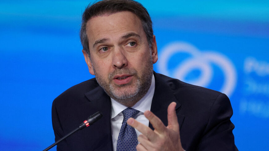 FILE PHOTO: Turkish Energy Minister Alparslan Bayraktar speaks during a session of the Russian Energy Week international forum in Moscow, Russia, October 15, 2025. REUTERS/Ramil Sitdikov/File Photo