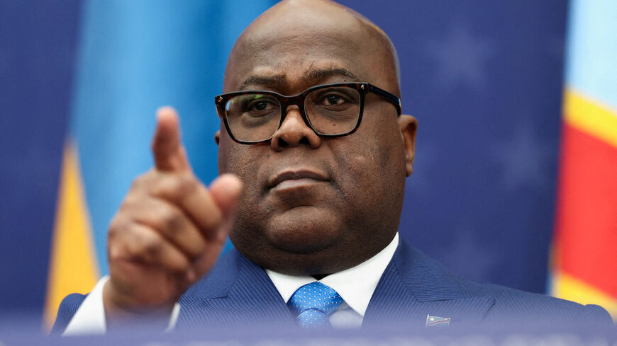 President of the Democratic Republic of the Congo Felix Tshisekedi gestures during a signing ceremony next to U.S. President Donald Trump and President of Rwanda Paul Kagame (not pictured) at the U.S. Institute of Peace in Washington, D.C., U.S., December 4, 2025. REUTERS/Kevin Lamarque