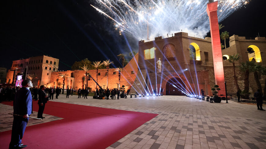 Fireworks explode during the reopening of the National Museum, the largest in Tripoli, after nearly 14 years of closure, in Tripoli, Libya, December 12, 2025. Libyan Government Platform/Handout via REUTERS
