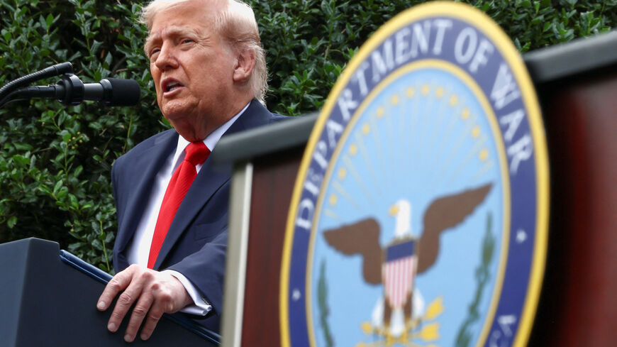 U.S. President Donald Trump delivers a speech at the Pentagon, in Washington D.C., U.S., September 11, 2025. REUTERS/Evelyn Hockstein