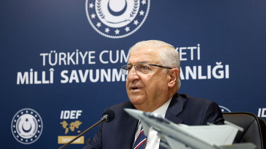 Turkish Defence Minister Yasar Guler speaks during a signing ceremony on the sidelines of the International Defence Industry Fair (IDEF) in Istanbul, Turkey, July 23, 2025. REUTERS/Dilara Senkaya