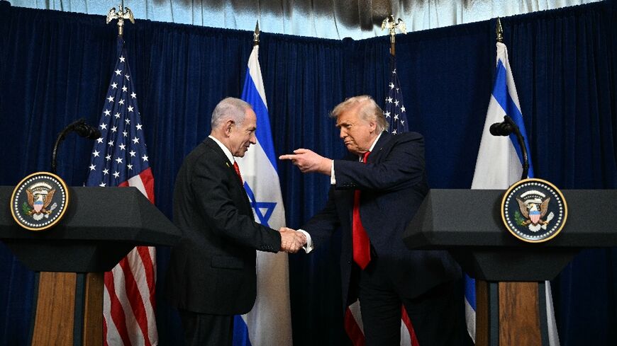 US President Donald Trump and Israeli Prime Minister Benjamin Netanyahu shook hands at the start of their joint press conference