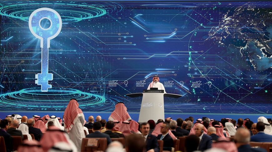 Yasir Al-Rumayyan, head of the Public Investment Fund, Saudi Arabia's influential sovereign wealth fund, addresses the opening ceremony of the Future Investment Initiative, in Riyadh, on Oct. 28, 2025.