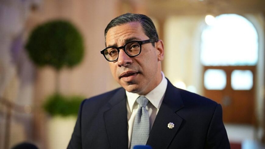 Cyprus' Foreign Minister Constantinos Kombos speaks to media at a Ministerial Council meeting of the Organization for Security and Co-operation in Europe (OSCE) on December 4, 2025 in Vienna, Austria. (GEORG HOCHMUTH/AFP via Getty Images)