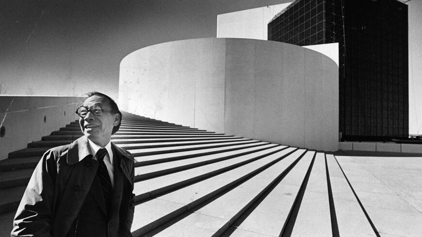 Architect I. M. Pei outside the John F. Kennedy Presidential Library and Museum in Dorchester, Massachusetts, 1979. (Photo courtesy of Ted Dully/The Boston Globe via Getty Images)