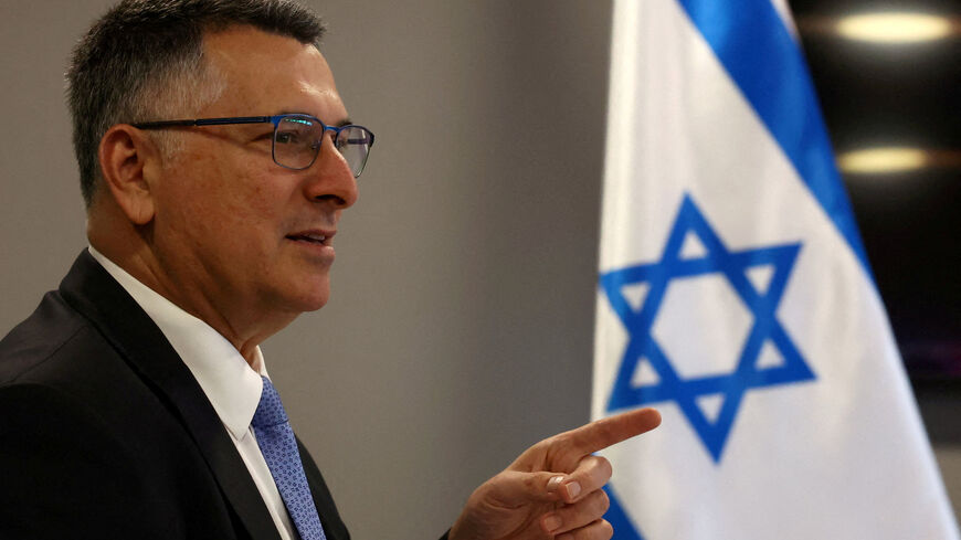 FILE PHOTO: Israeli Foreign Minister Gideon Saar speaks during a meeting  with Hungary's Foreign Minister Peter Szijjarto (not pictured), in Budapest, Hungary, October 27, 2025. REUTERS/Bernadett Szabo/File Photo