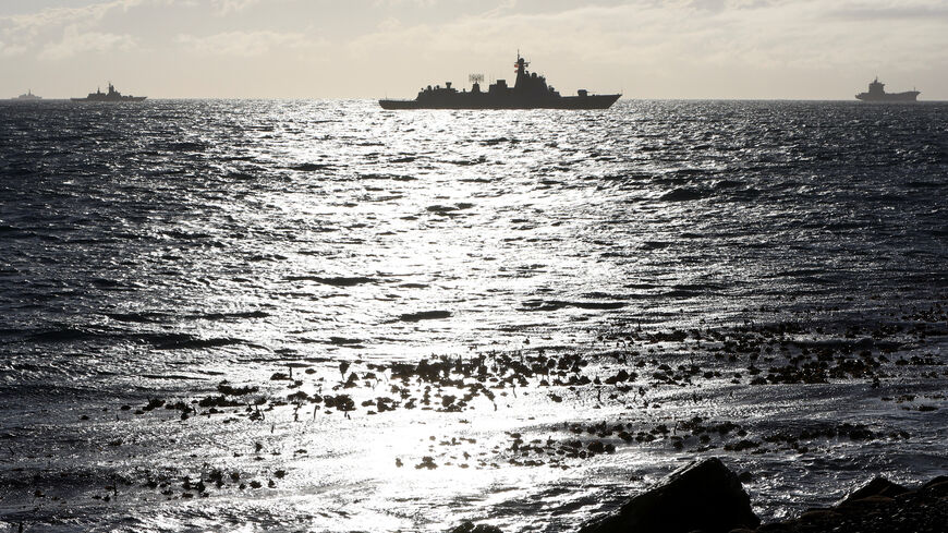 Navy vessels sail in False Bay, near the Simon's Town Naval base on the last day of the BRICS Plus countries which include China, Russia and Iran for a joint naval exercises in South Africa's waters, in Cape Town, South Africa, January 16, 2026. REUTERS/Esa Alexander