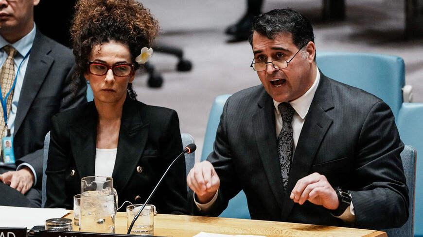 Iranian human rights activist Ahmad Batebi speaks during a meeting of the United Nations Security Council on Iran at the request of the United States at U.N. headquarters in New York City, U.S., January 15, 2026. REUTERS/Eduardo Munoz