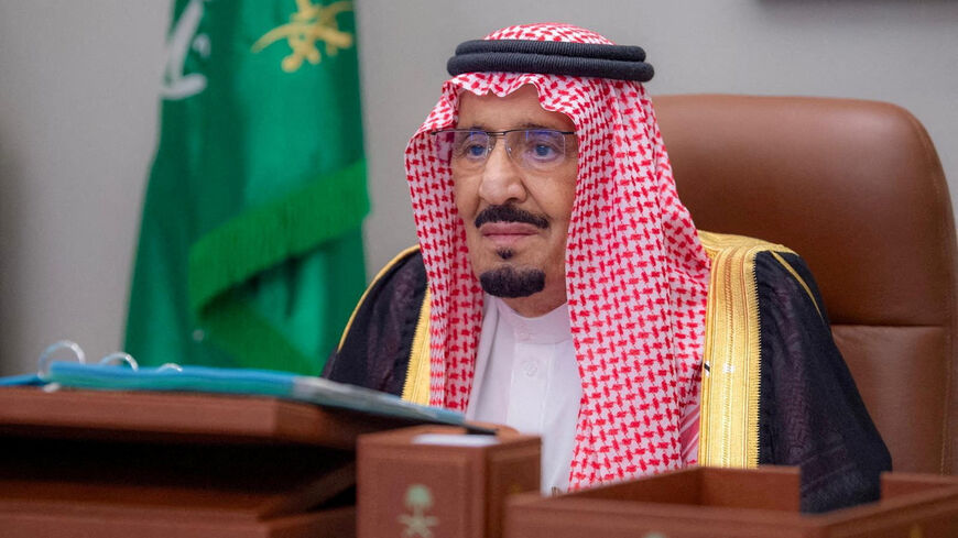 FILE PHOTO: Saudi King Salman bin Abdulaziz chaired a virtual cabinet meeting from his office in Jeddah, Saudi Arabia, May 28, 2024. Saudi Press Agency/Handout via REUTERS/File Photo
