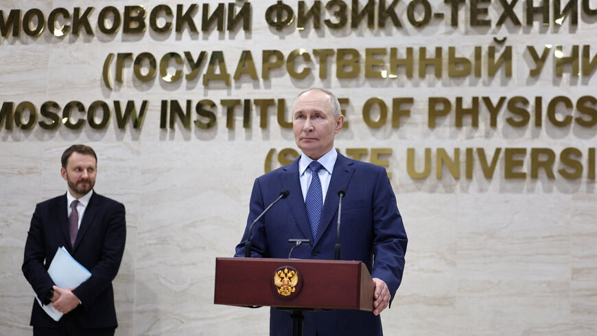 Russian President Vladimir Putin and Deputy Chief of Staff of the Presidential Executive Office Maxim Oreshkin visit the Moscow Institute of Physics and Technology in the town of Dolgoprudny outside Moscow, Russia, January 23, 2026. Sputnik/Alexander Kazakov/Pool via REUTERS