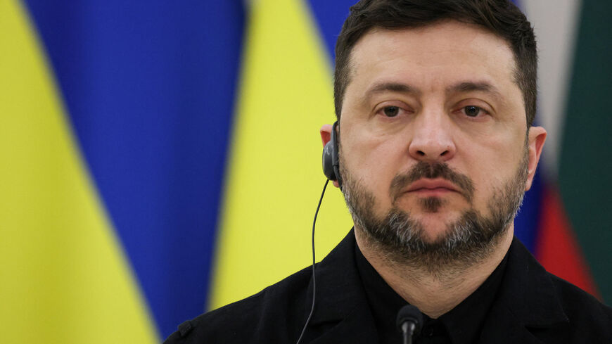 Ukrainian President Volodymyr Zelenskiy attends a press conference with Lithuanian President Gitanas Nauseda and Polish President Karol Nawrocki at the Presidential Palace in Vilnius, Lithuania, January 25, 2026. REUTERS/Kuba Stezycki